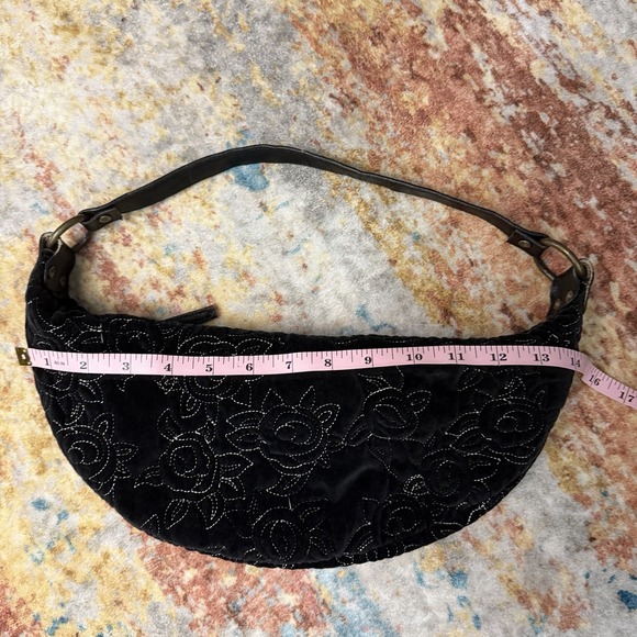 Y2K Black Velvet Embroidered Floral Hobo Shoulder Bag Indie Boho - Picture 8 of 9